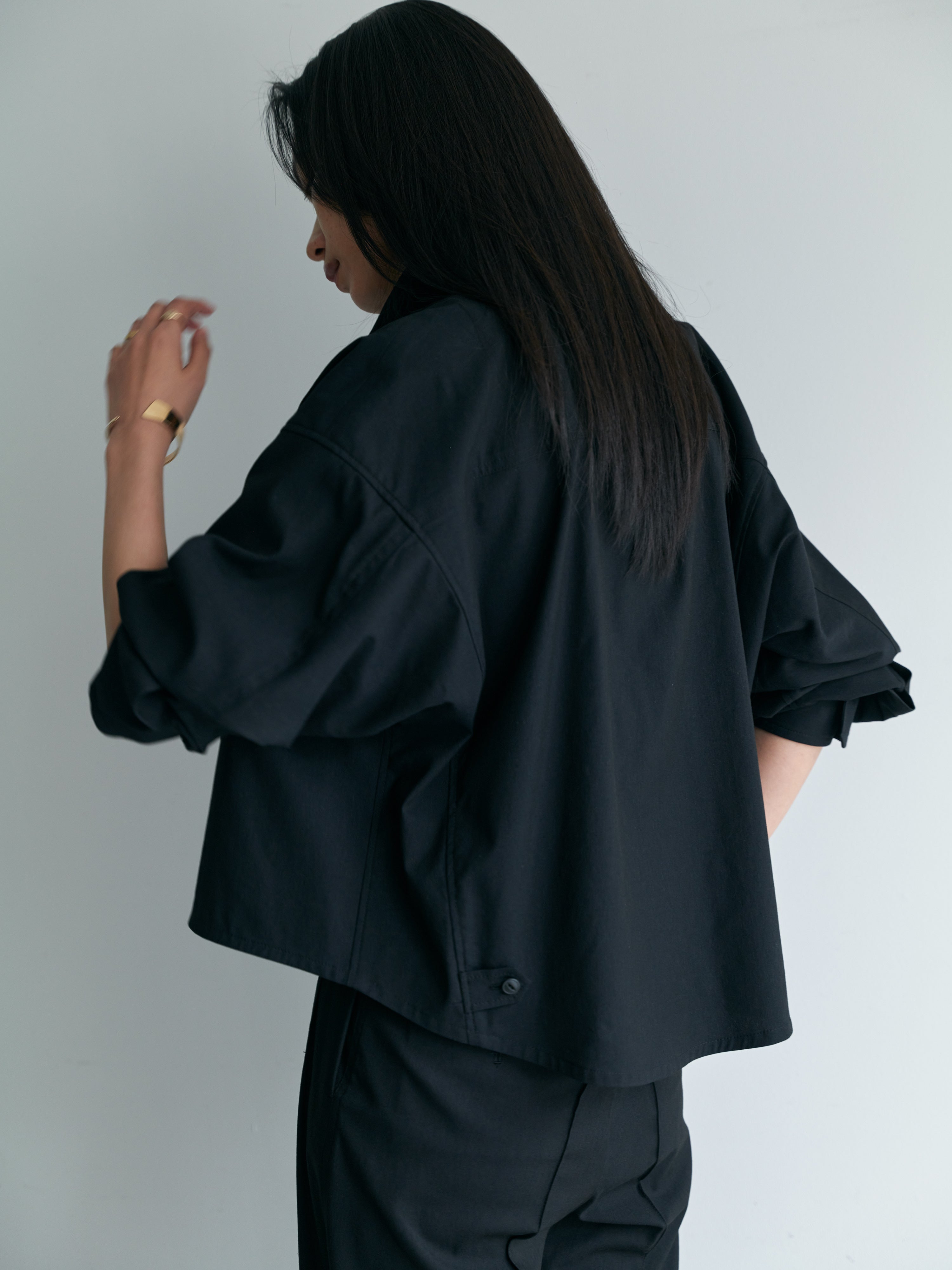 アシンメトリー シャツブルゾン BK