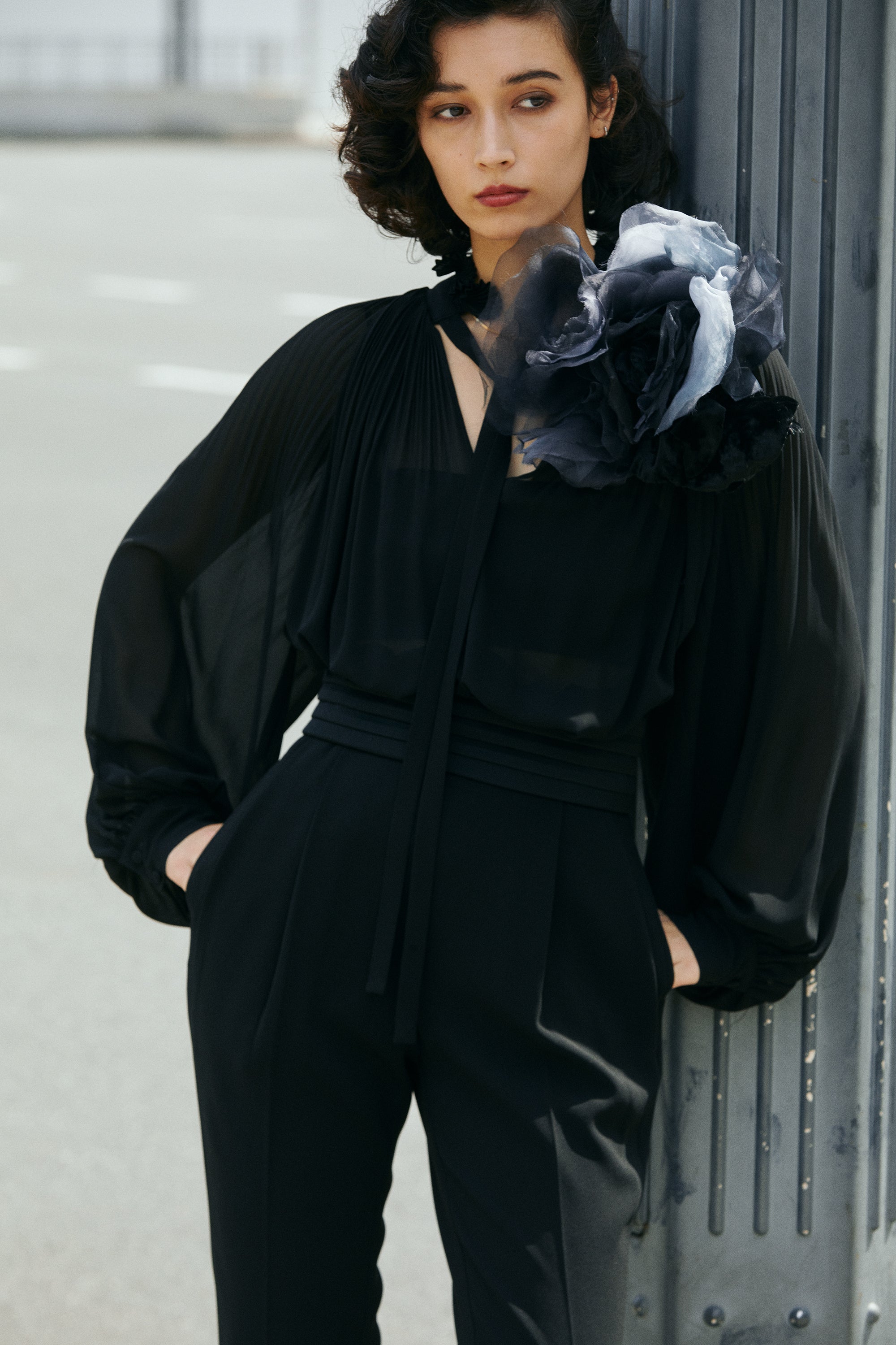 Pleated ruffle collar blouse