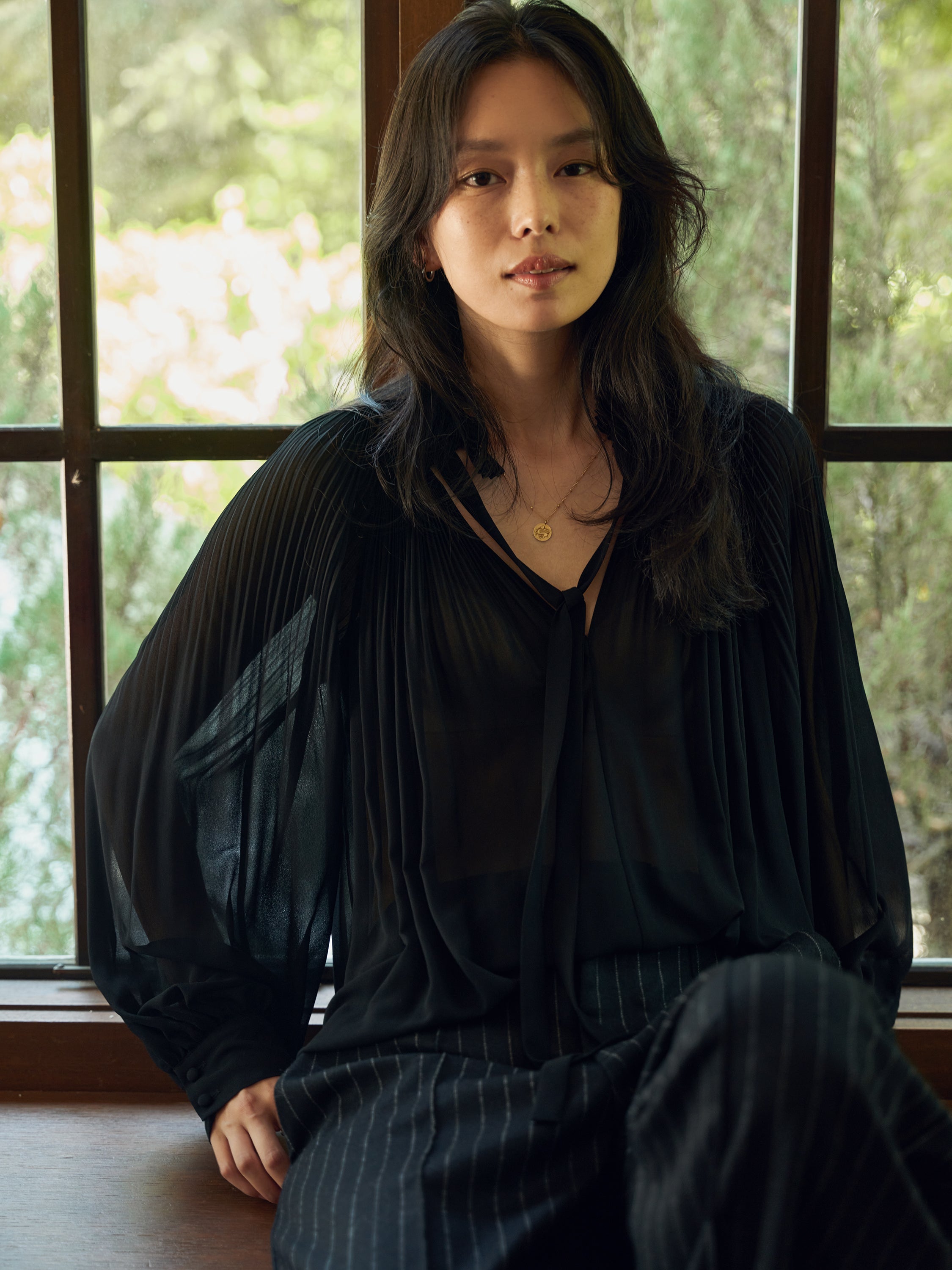 Pleated ruffle collar blouse