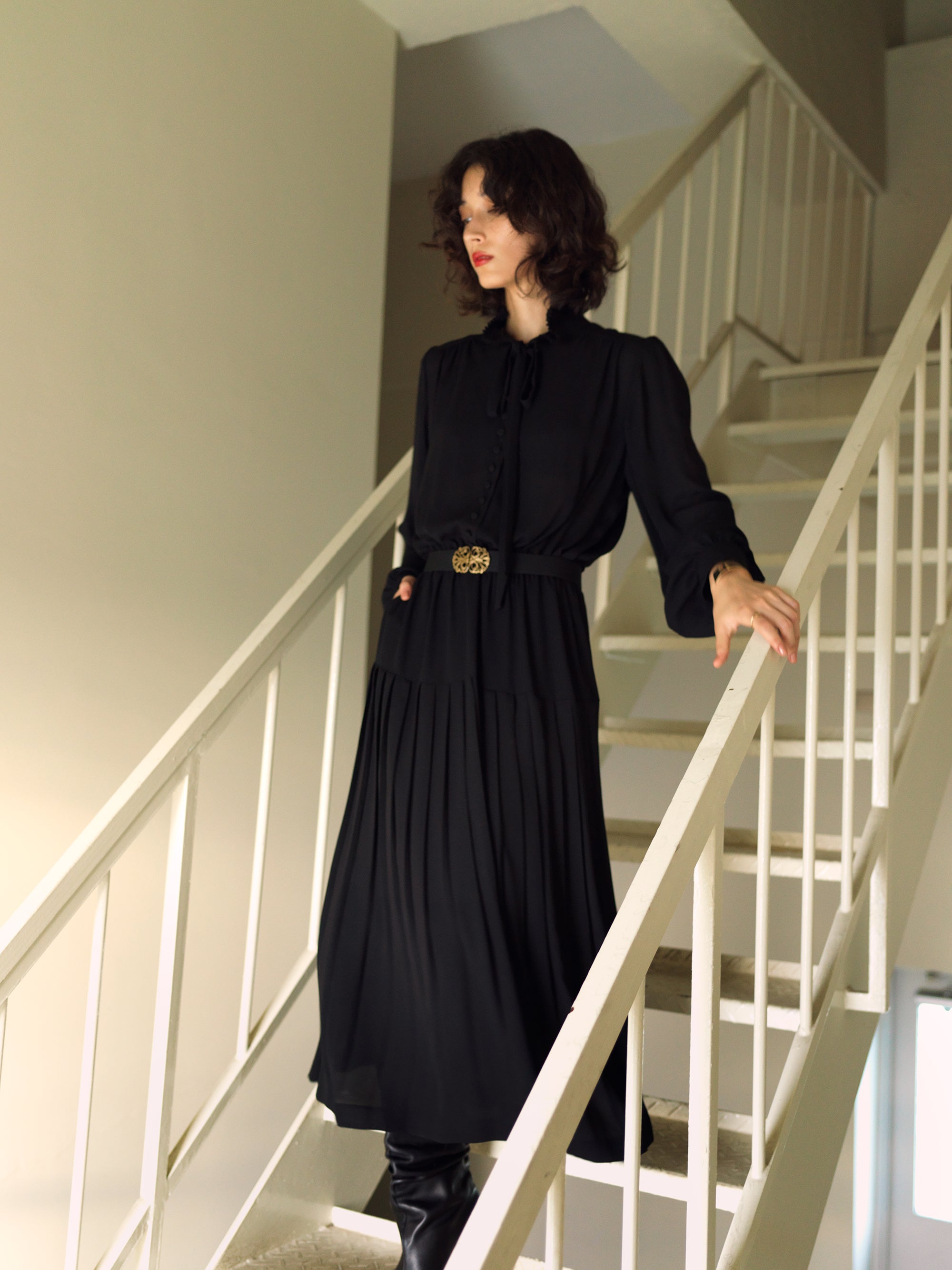 クレープ プリーツドレス