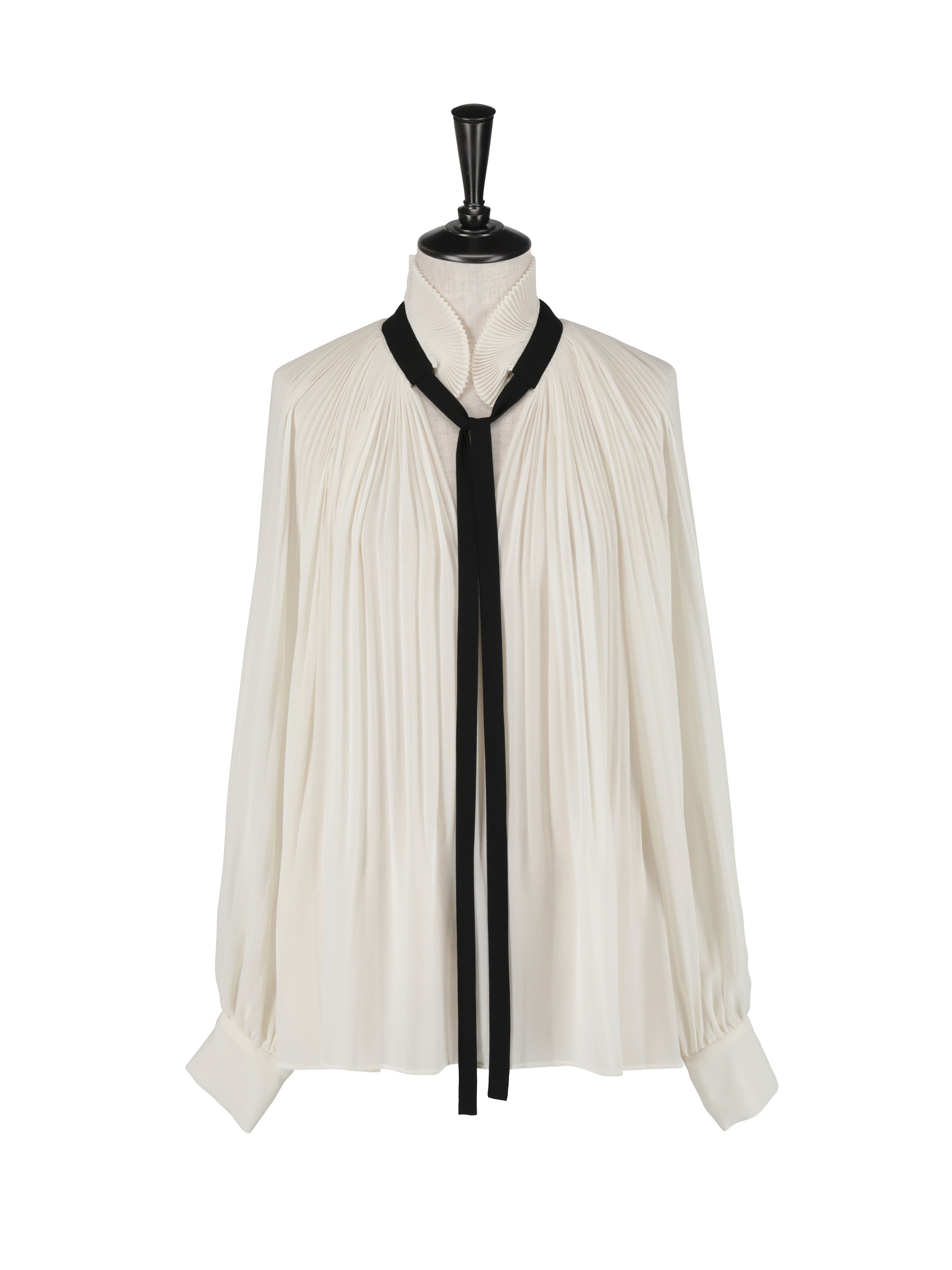 プリーツフリルカラーブラウス*ブラックリボン