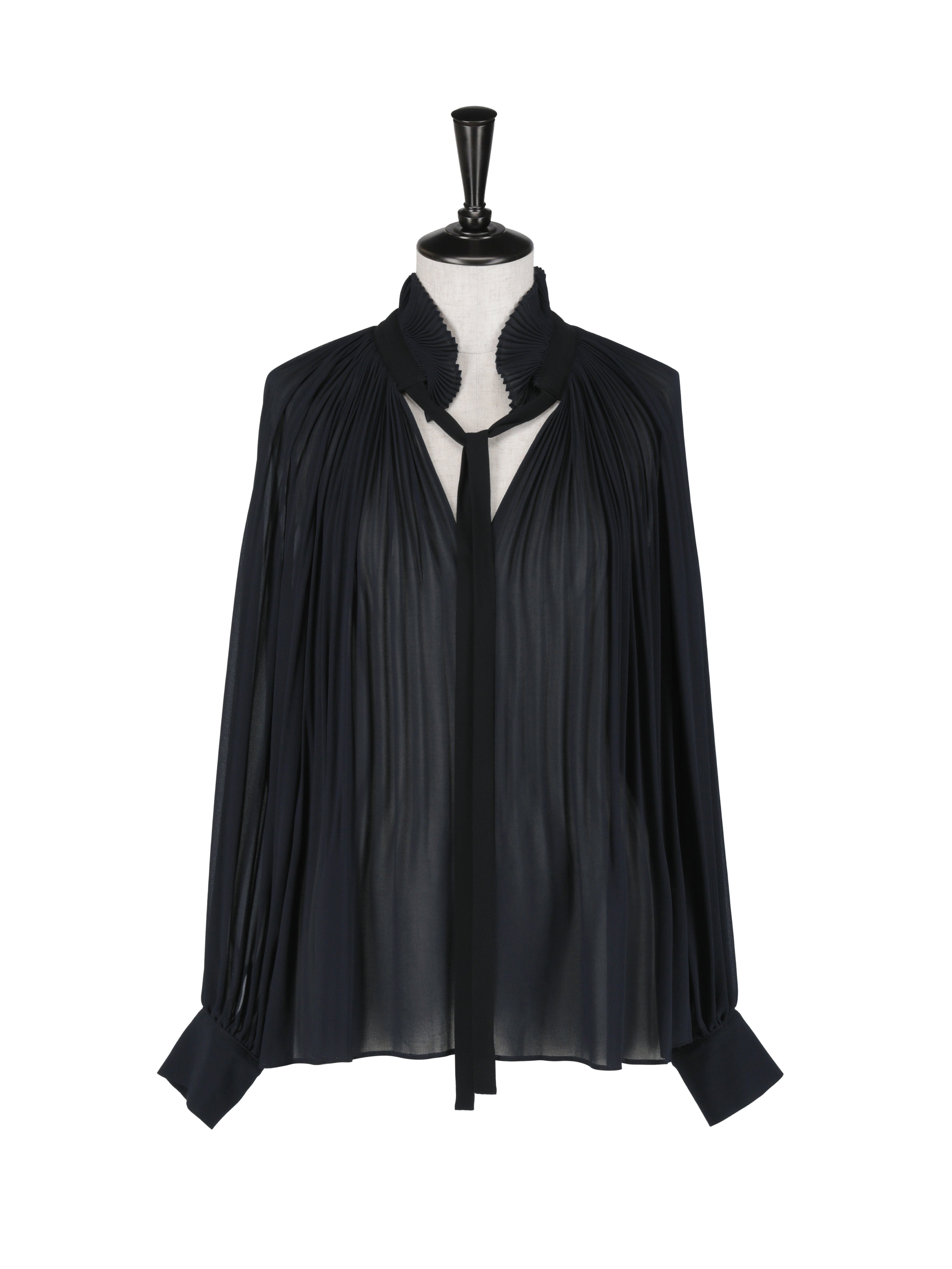 プリーツフリルカラーブラウス*ブラックリボン