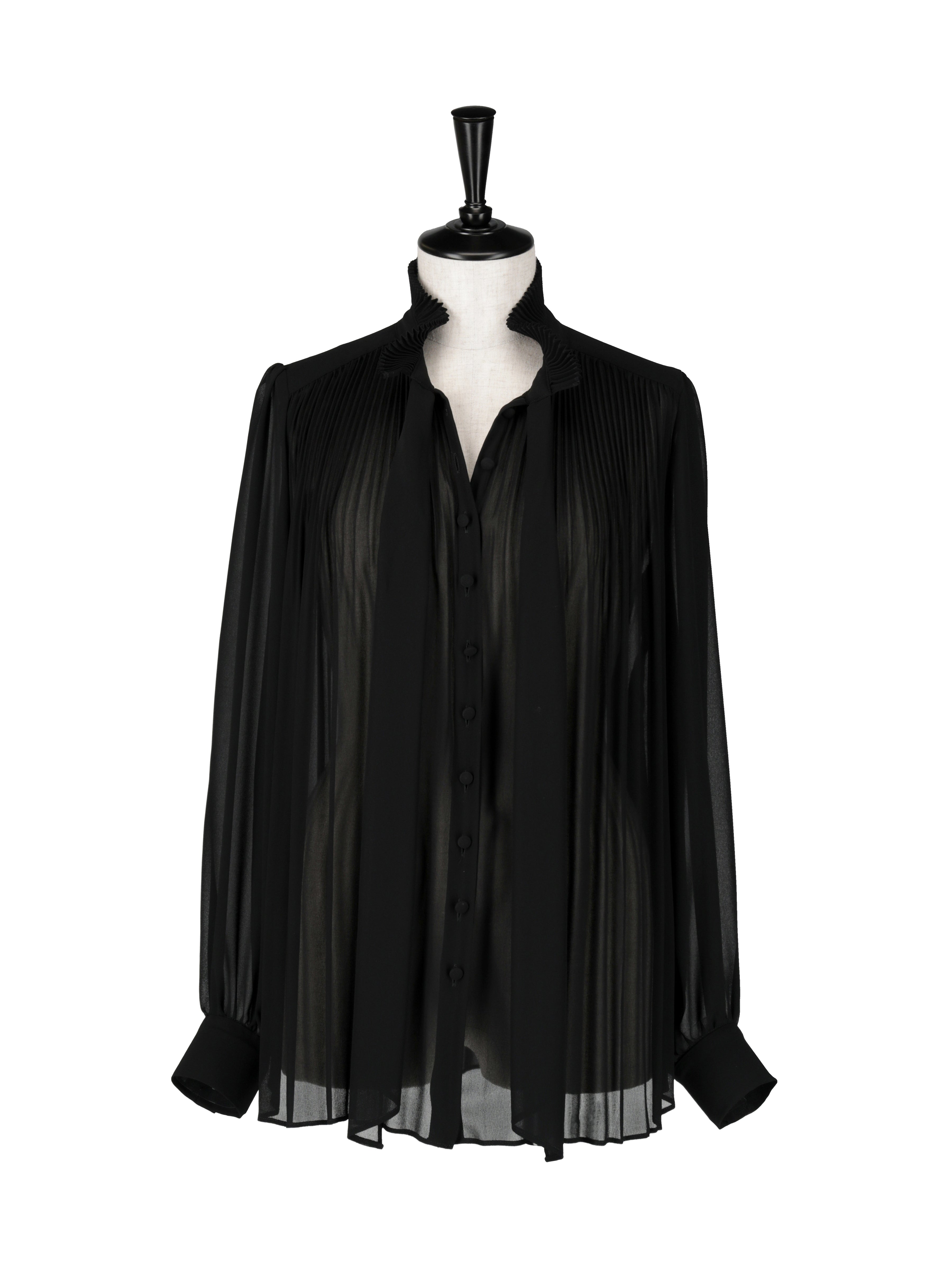 Puff sleeve pleated blouse *Black bow