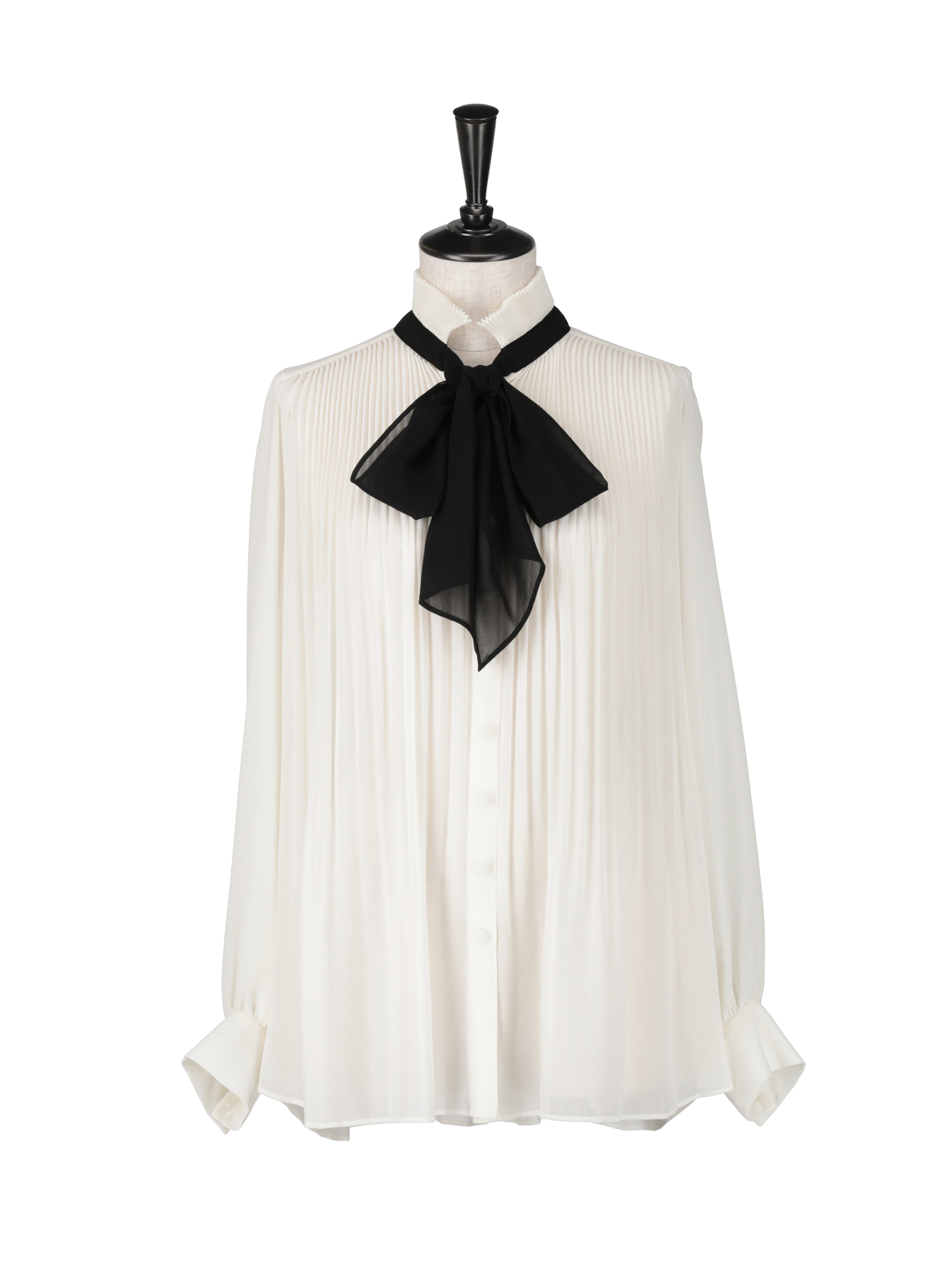 パフスリーブプリーツブラウス*ブラックボウ