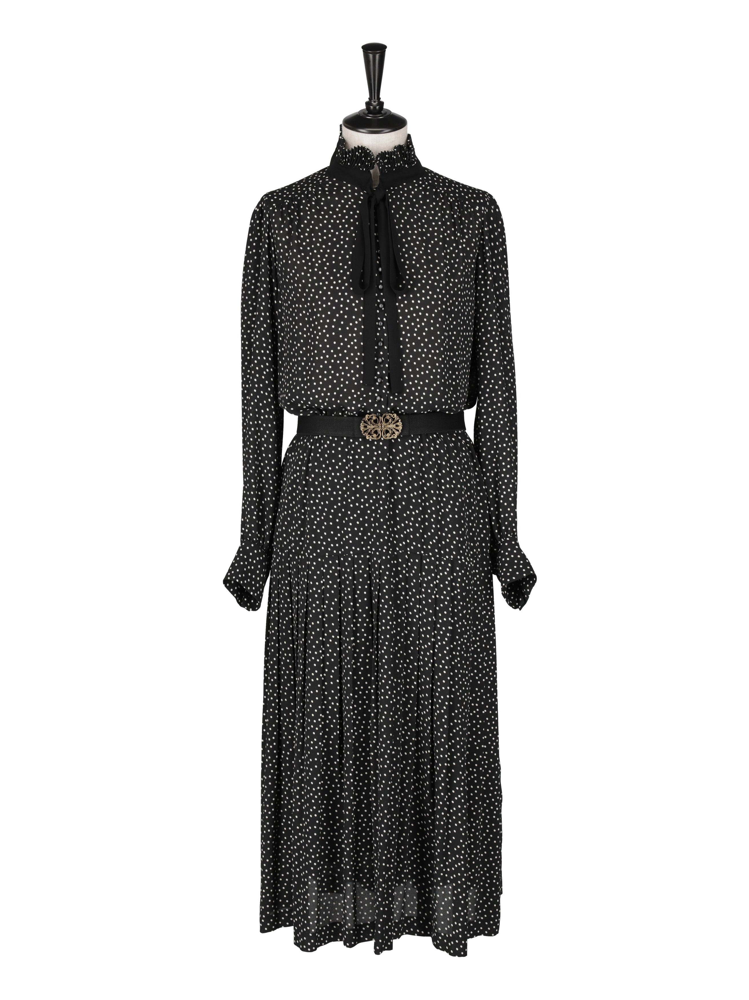 クレープドットプリント プリーツドレス