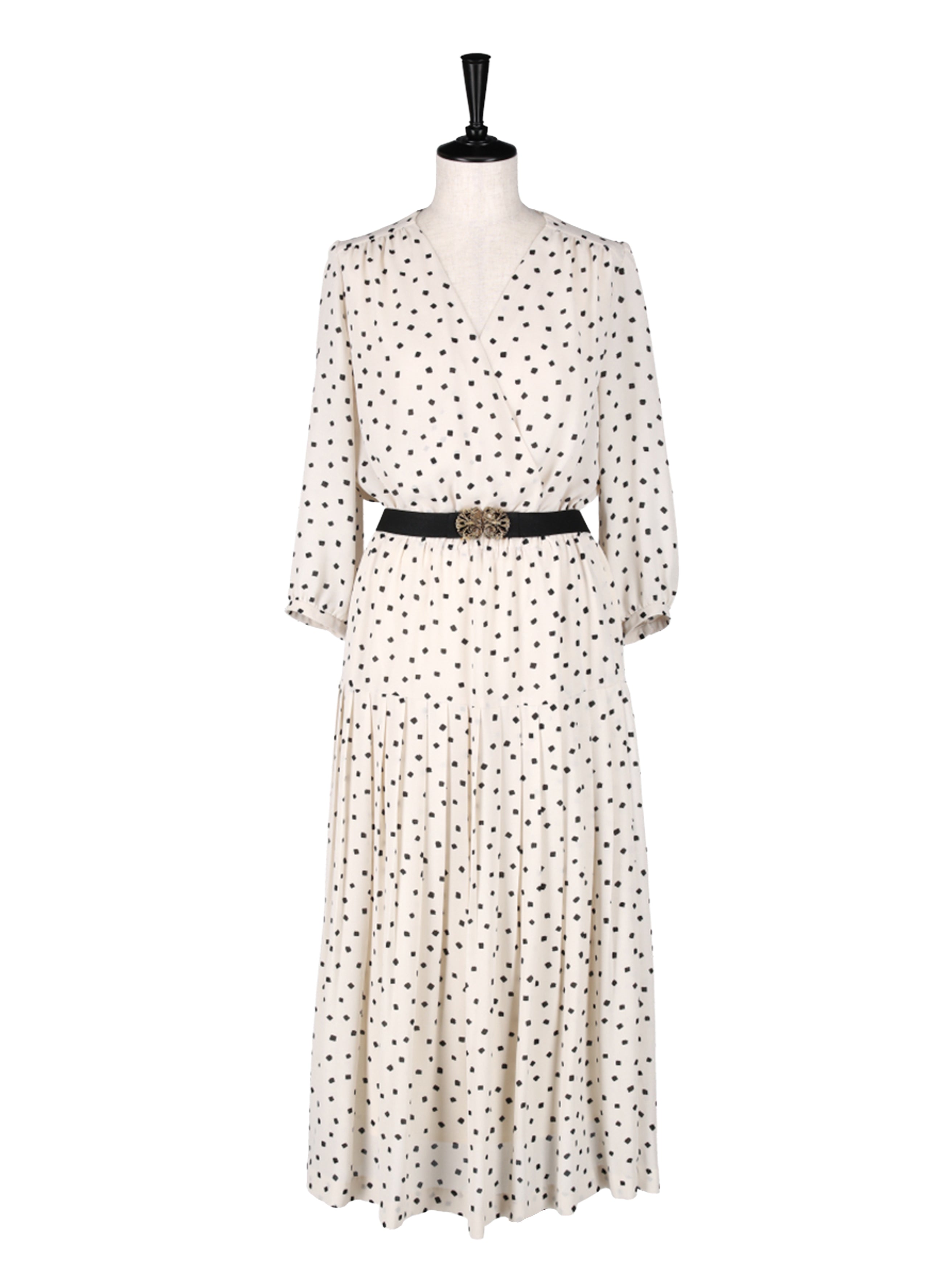 スクエアプリント カシュクールプリーツドレス