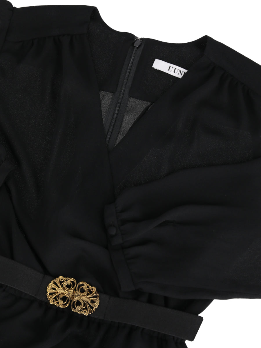 クレープ カシュクールプリーツドレス