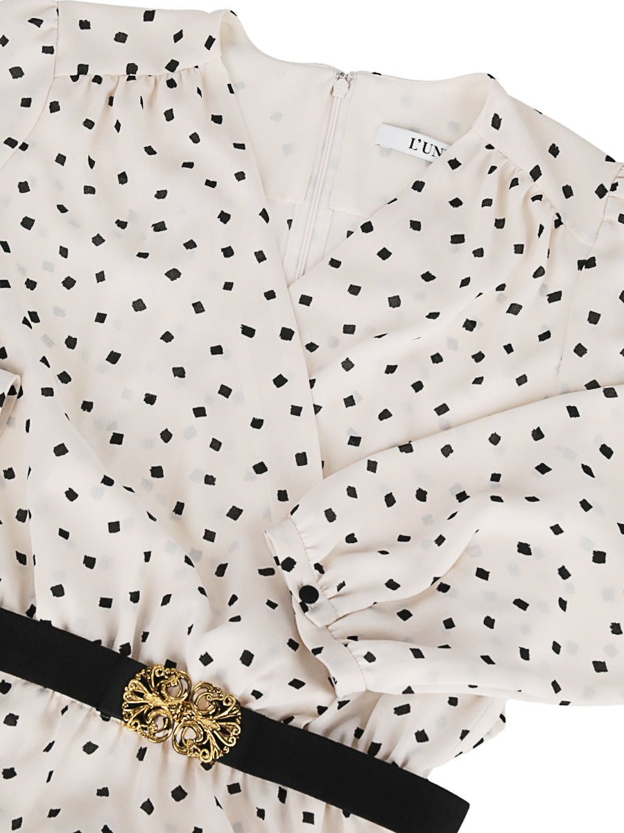 スクエアプリント カシュクールプリーツドレス