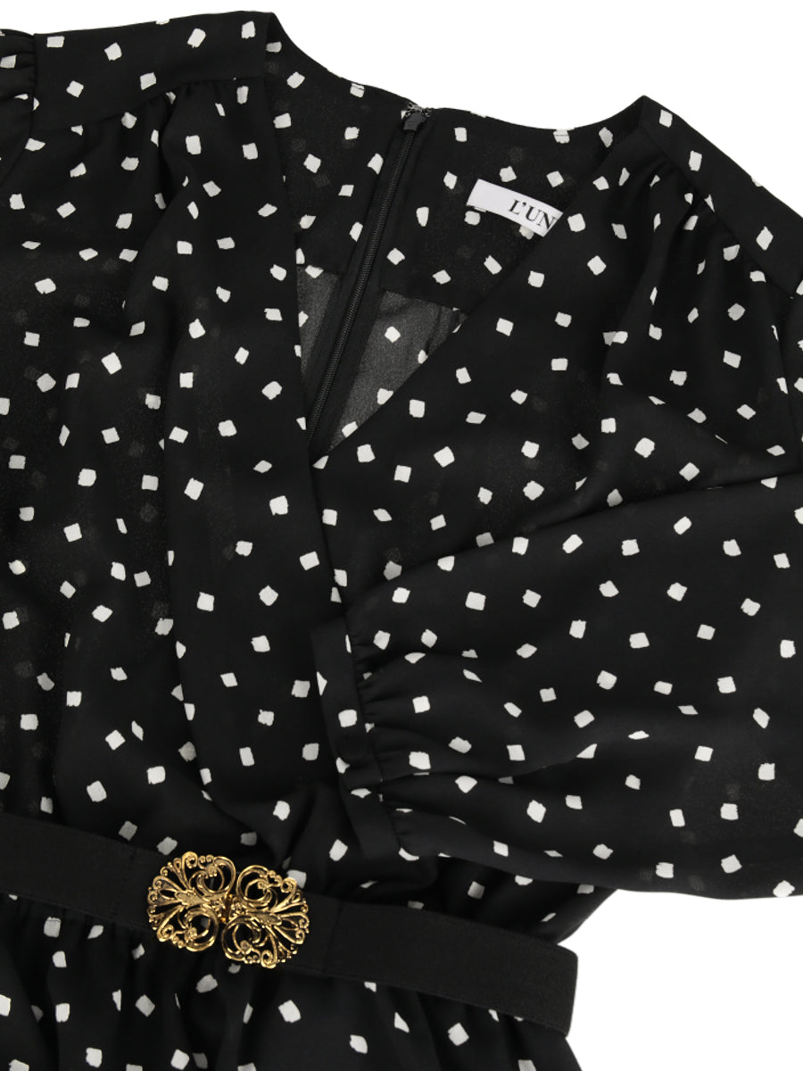 スクエアプリント カシュクールプリーツドレス