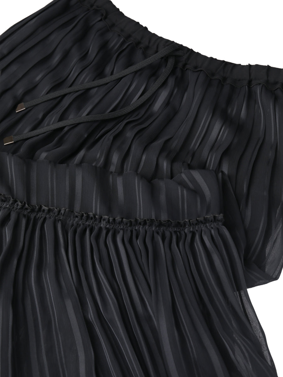 楊柳サテンストライプ プリーツドレススカート