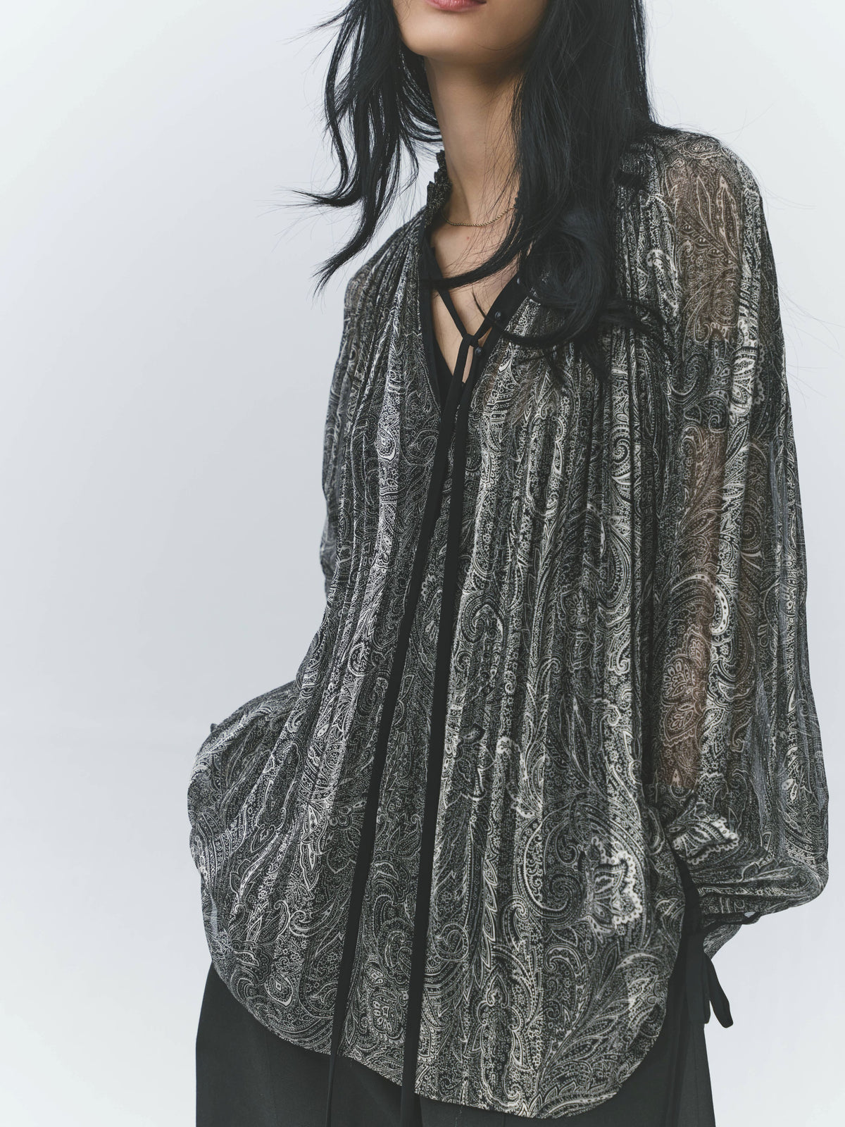Paisley print pleated blouse