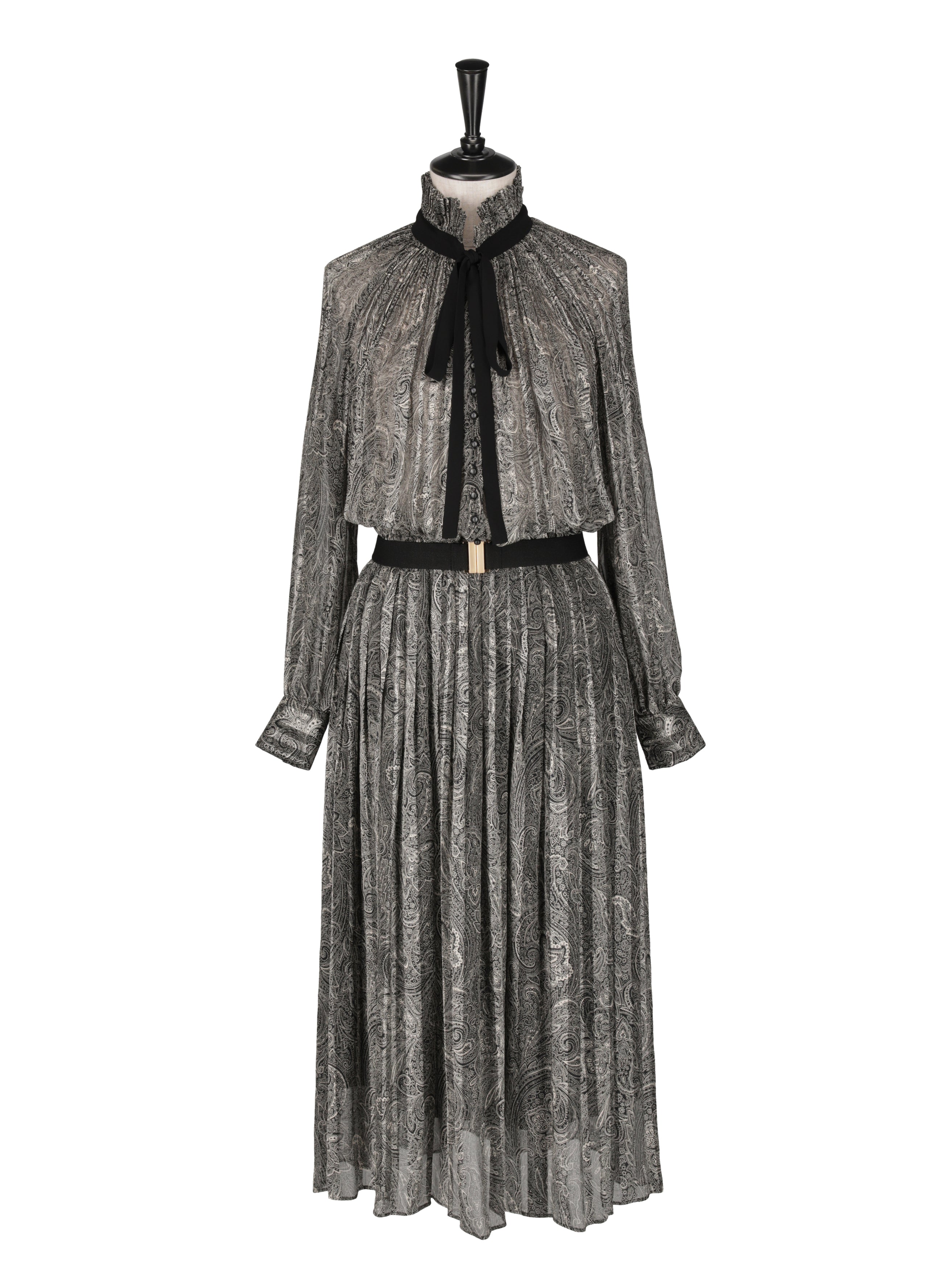 ペイズリープリント プリーツドレス