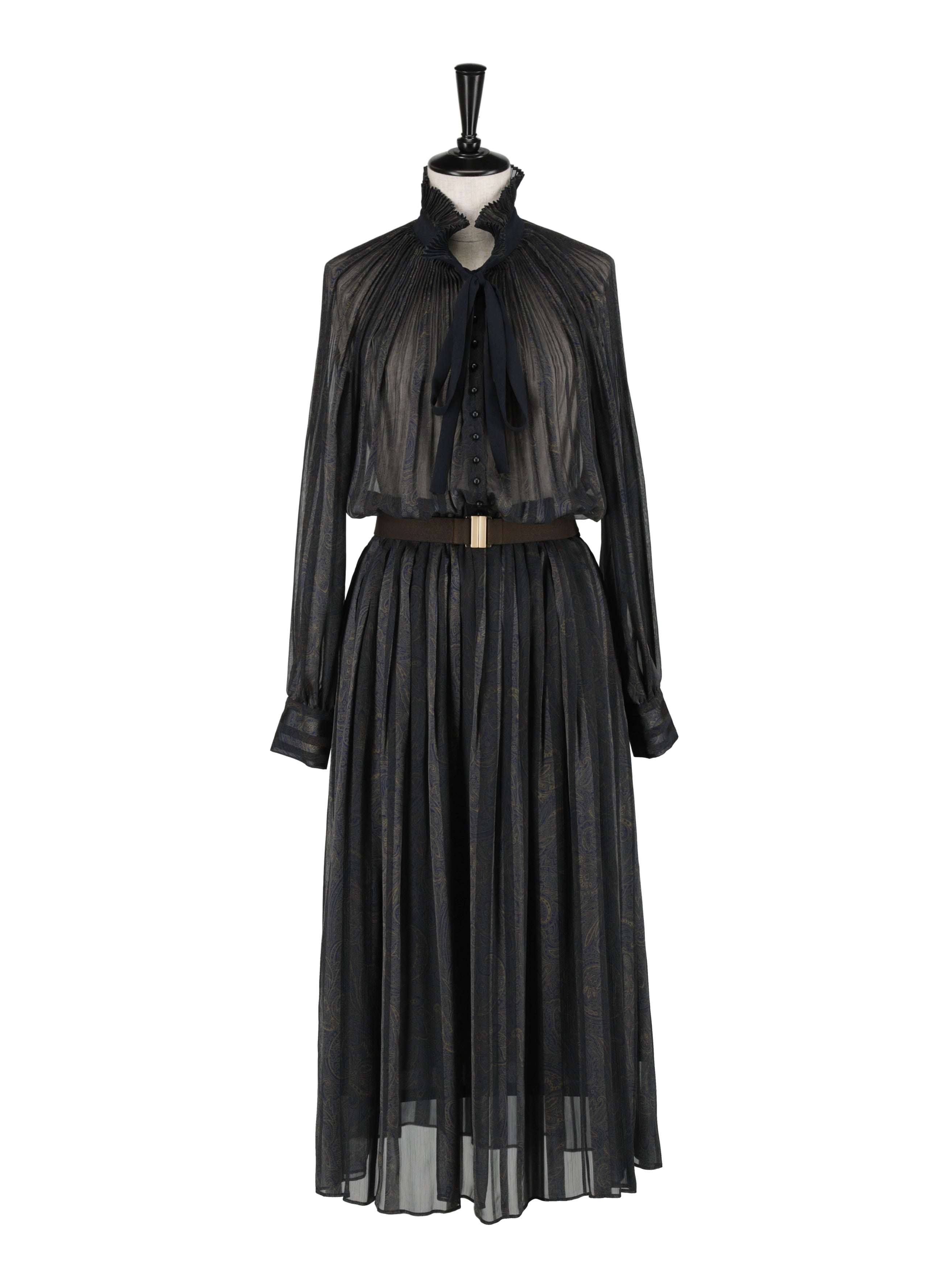 ペイズリープリント プリーツドレス