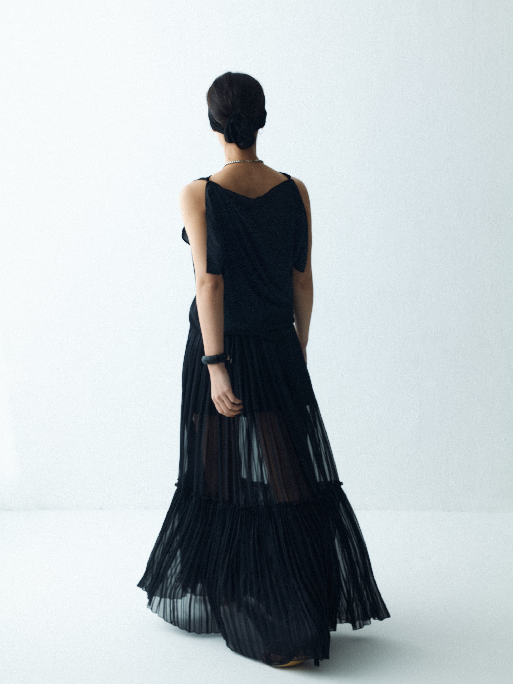 楊柳サテンストライプ　プリーツドレススカート