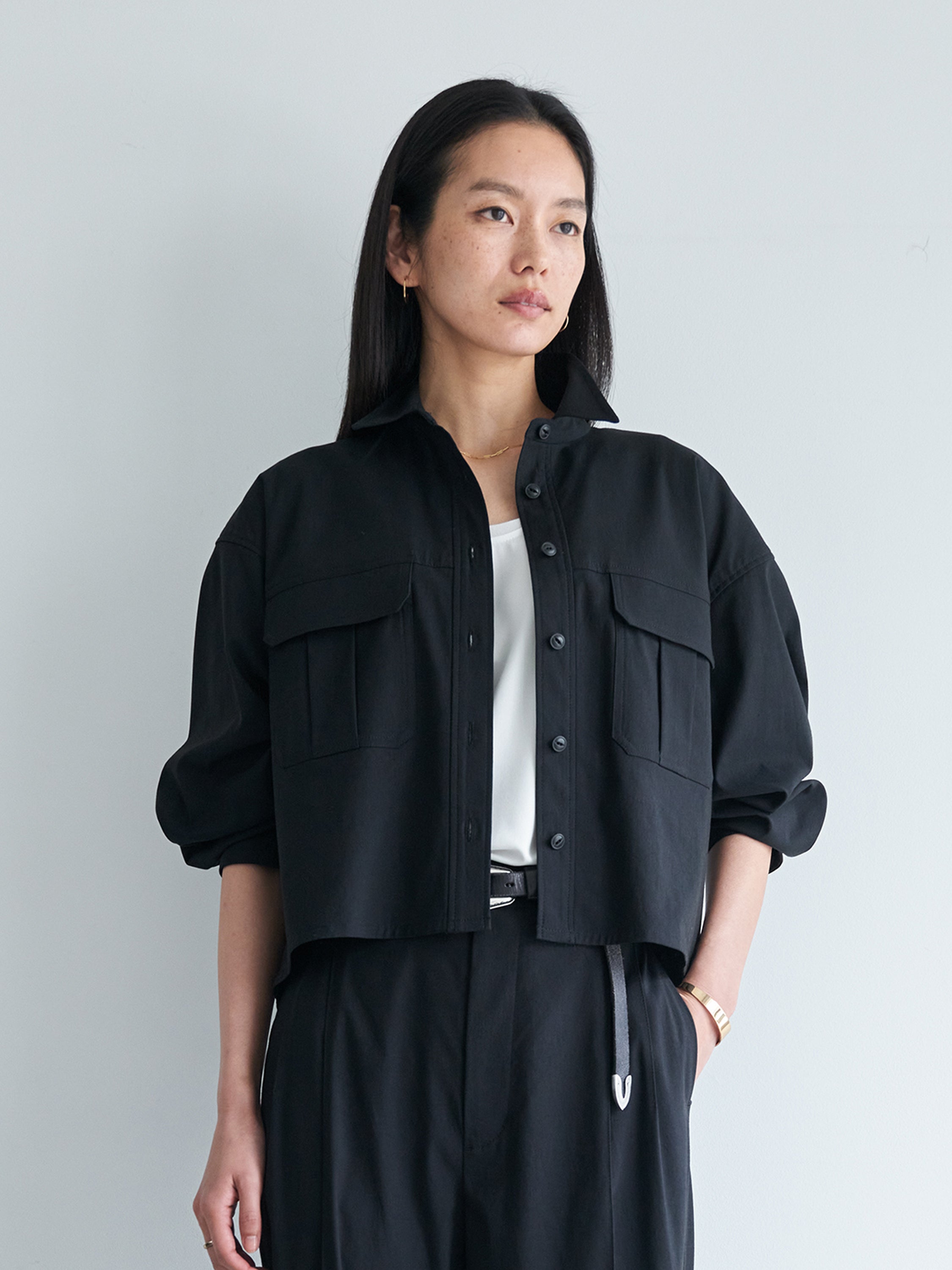 アシンメトリー シャツブルゾン  BK