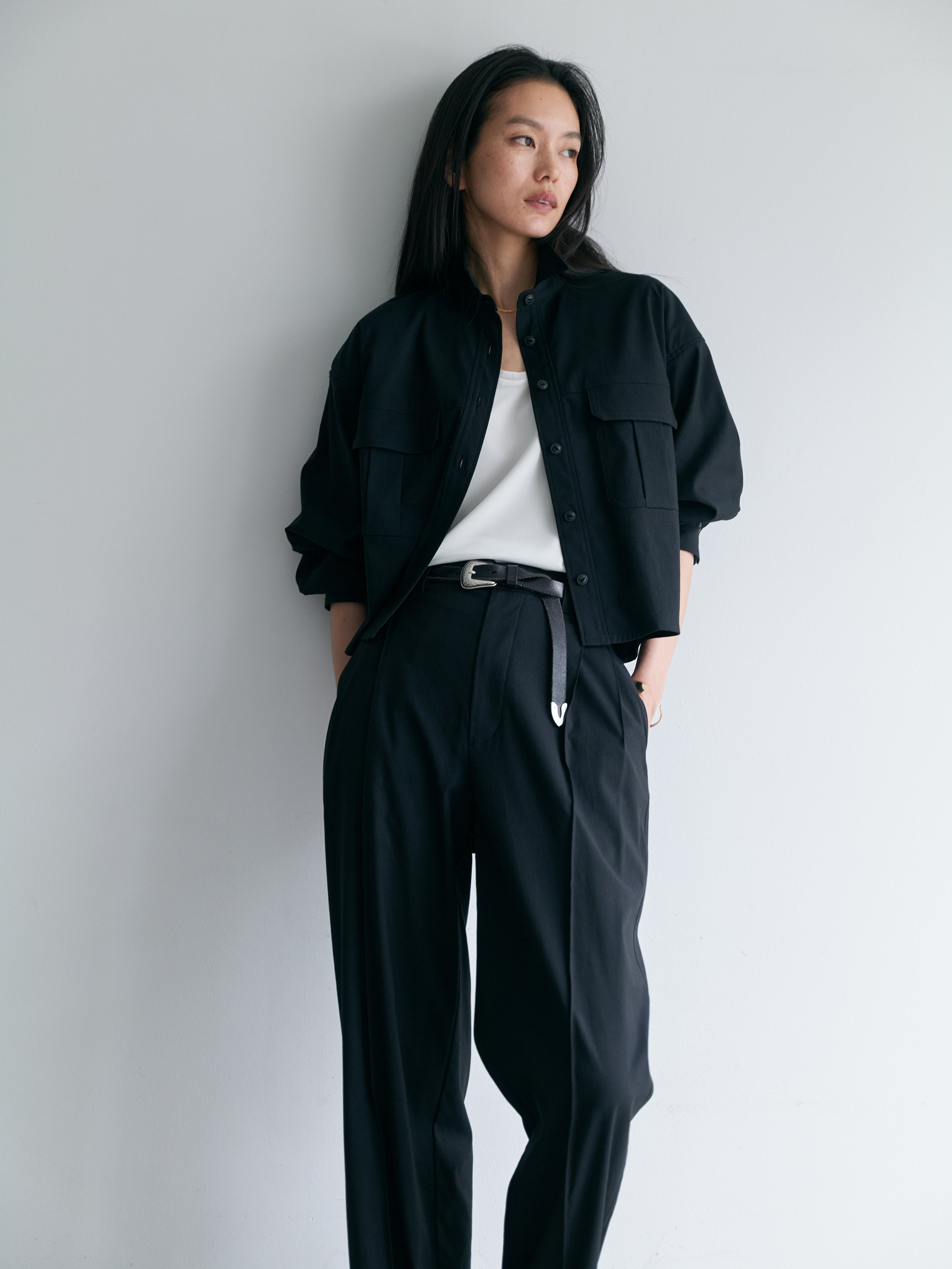 アシンメトリー シャツブルゾン  BK