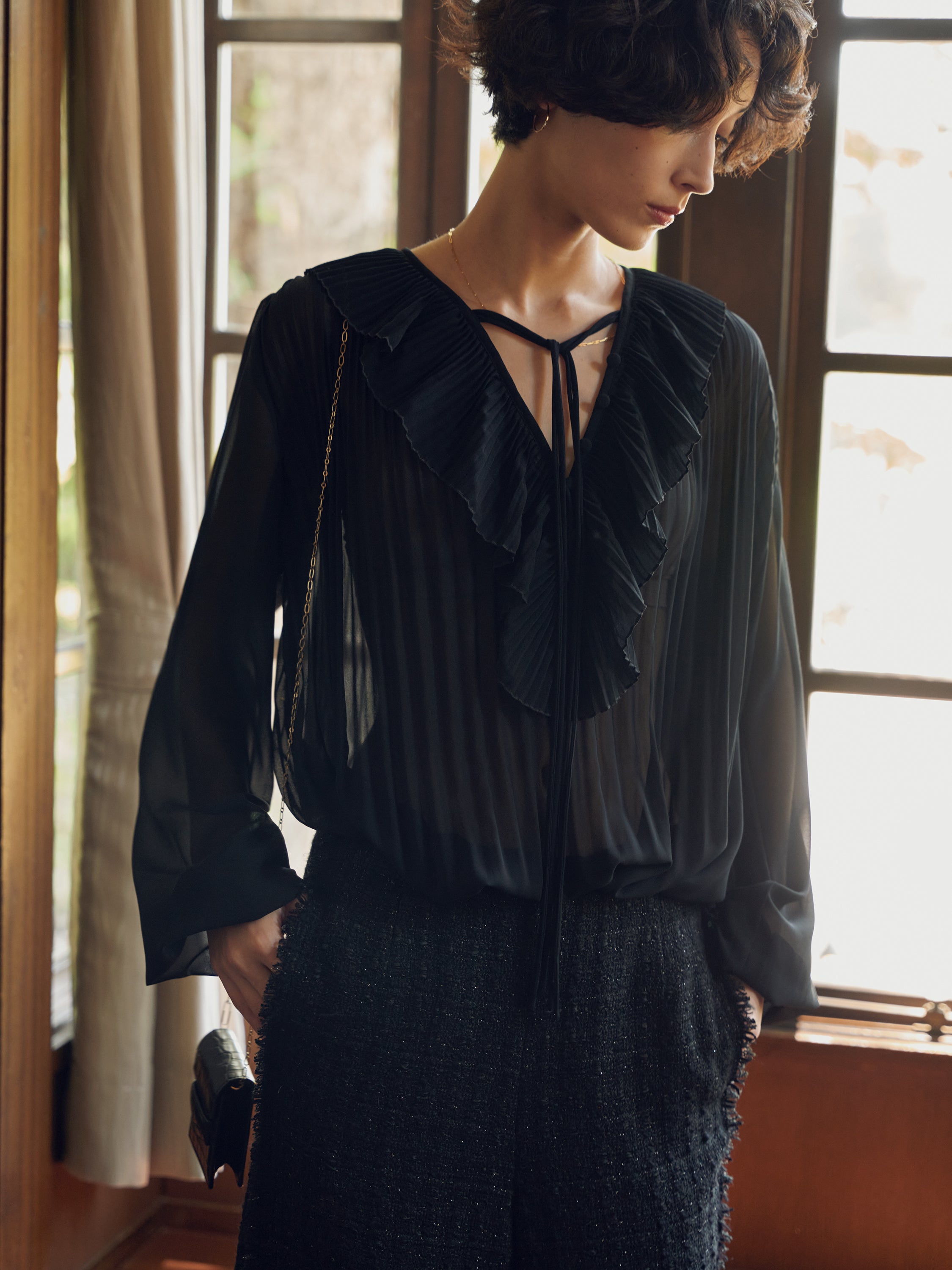 ラージカラープリーツブラウス