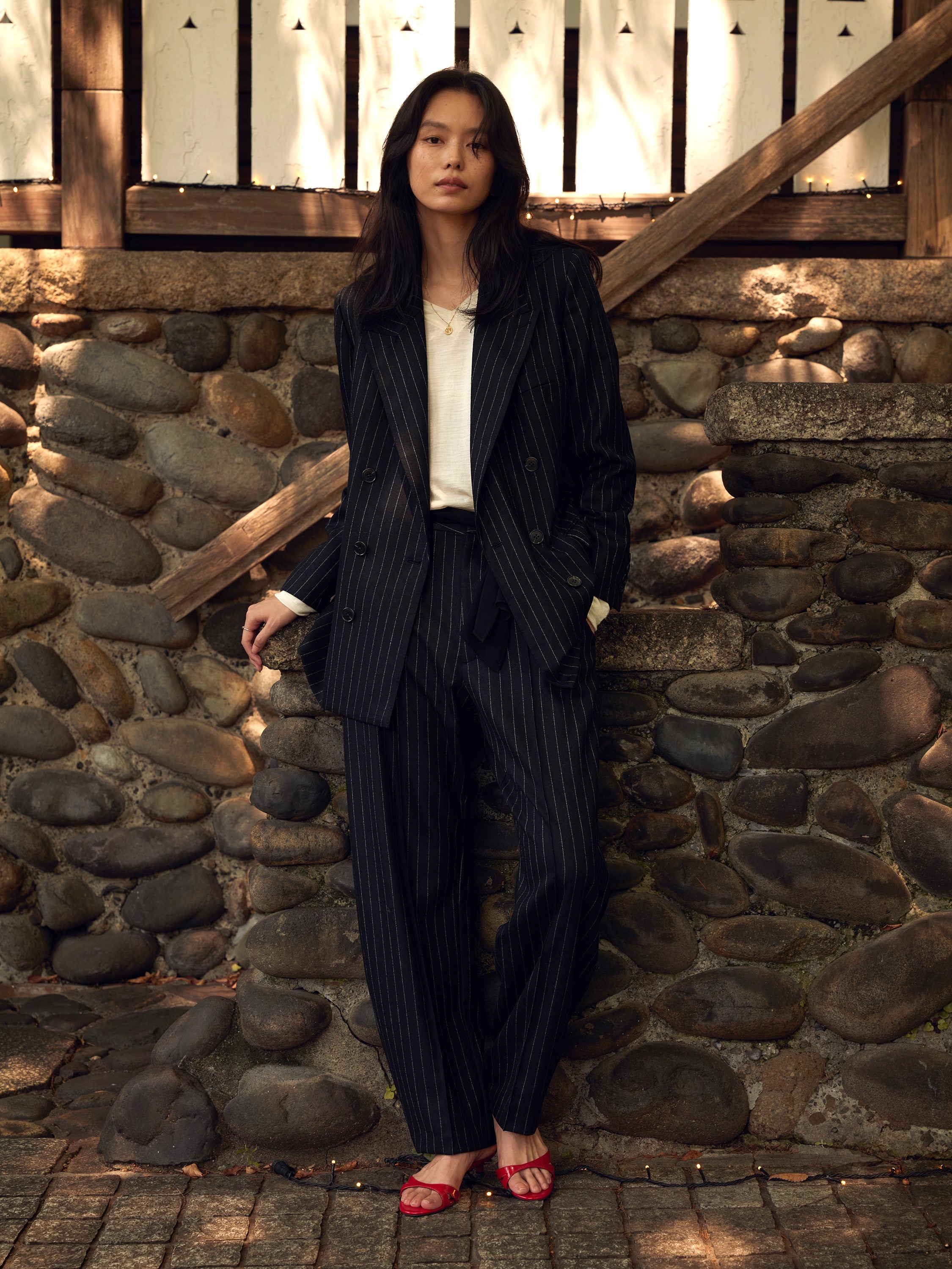 ピンストライプ　カーヴィーパンツ