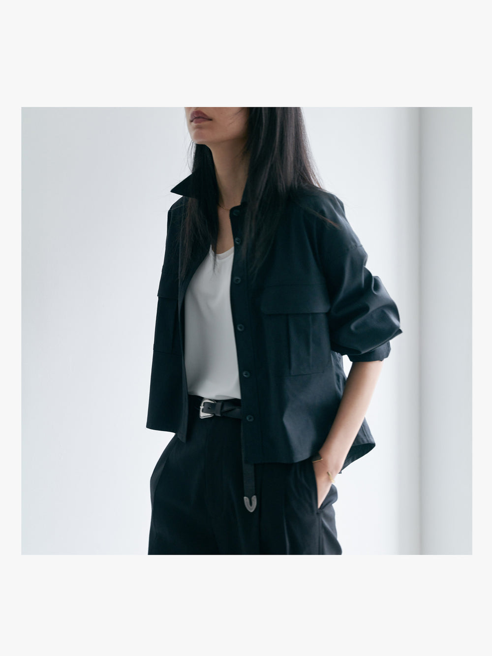 アシンメトリー シャツブルゾン  BK