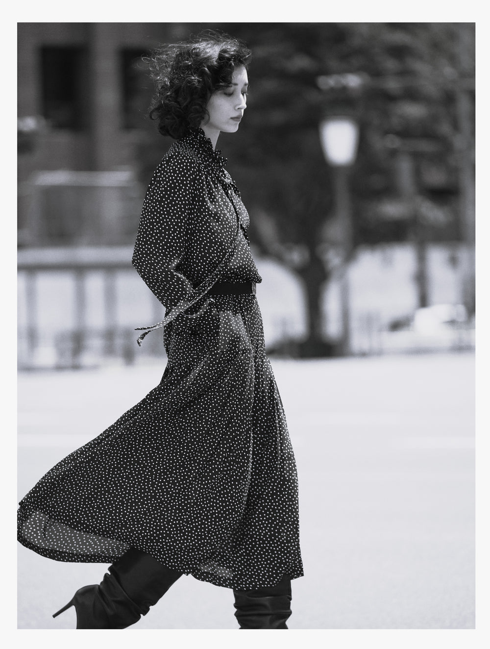 プリーツドレス（ドットプリント）　