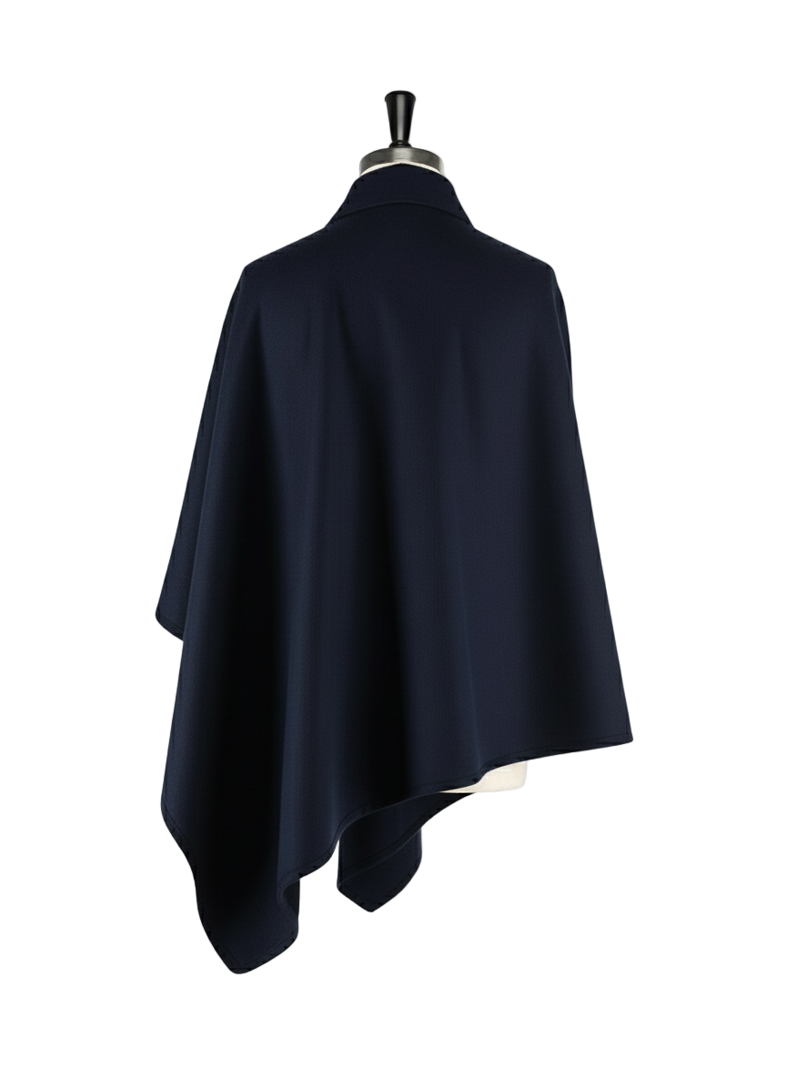 ネイビーポンチョ・ネック棒付き・脚なし・白背景