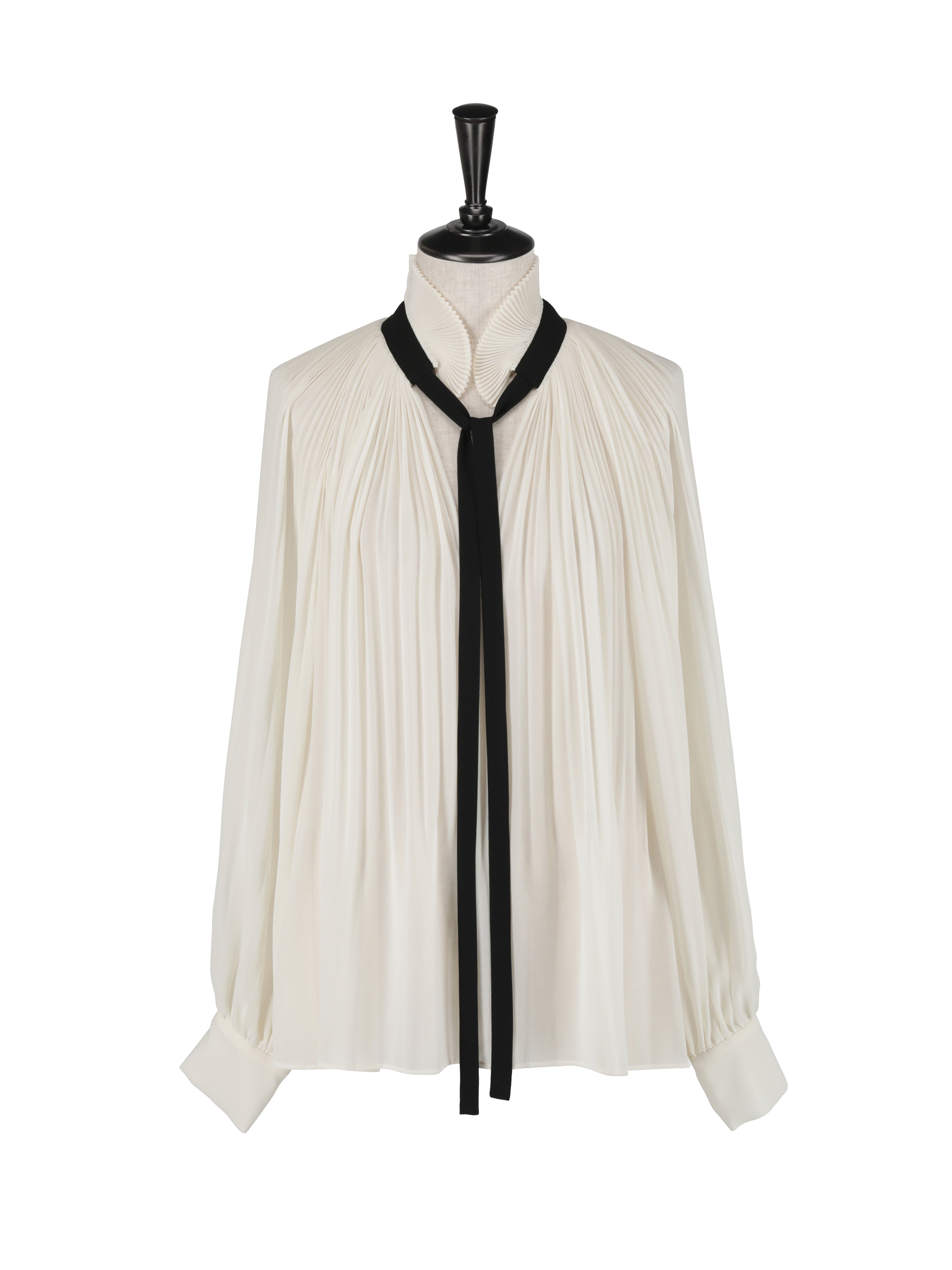 プリーツフリルカラーブラウス*ブラックリボン