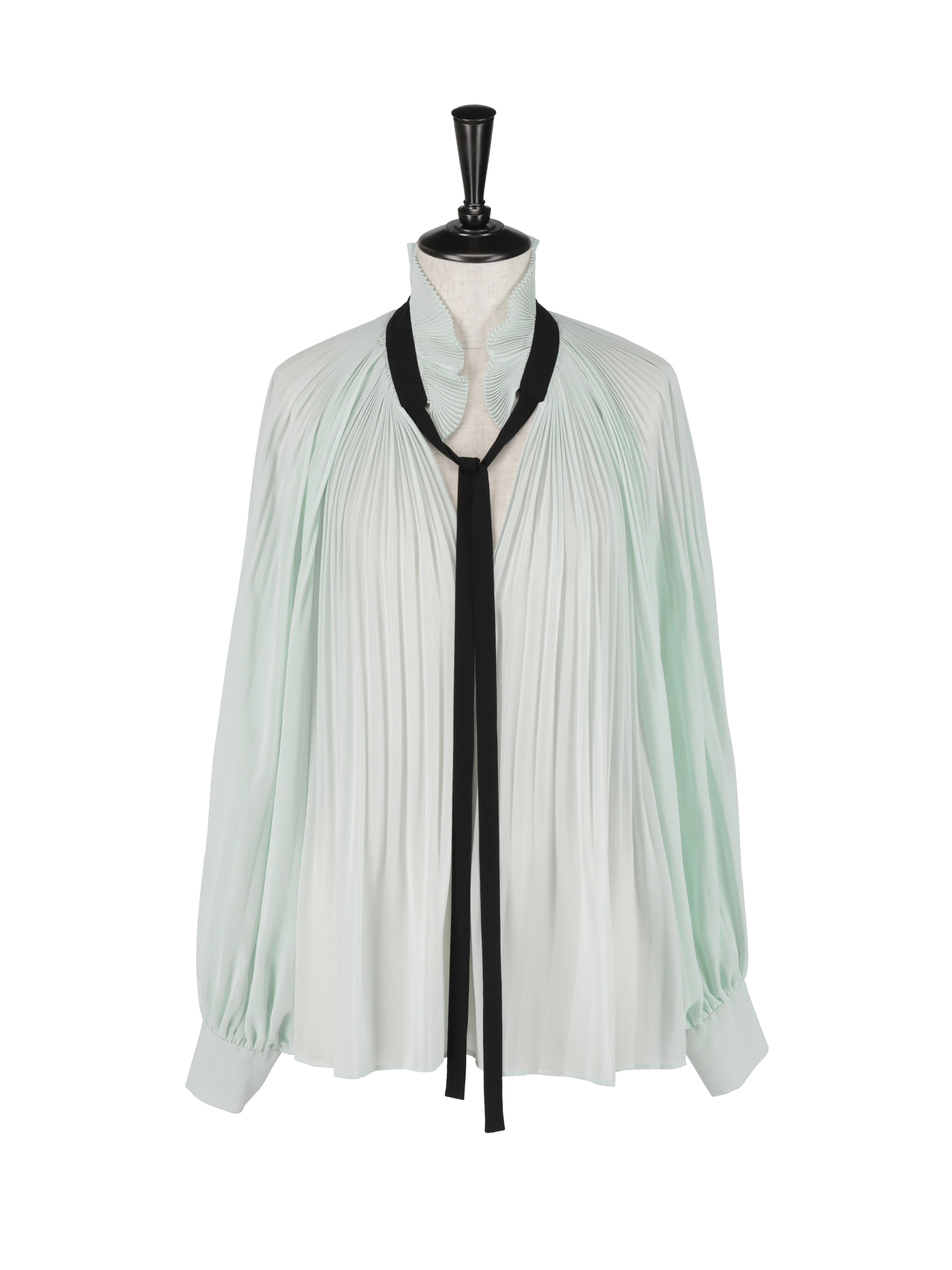 プリーツフリルカラーブラウス*ブラックリボン