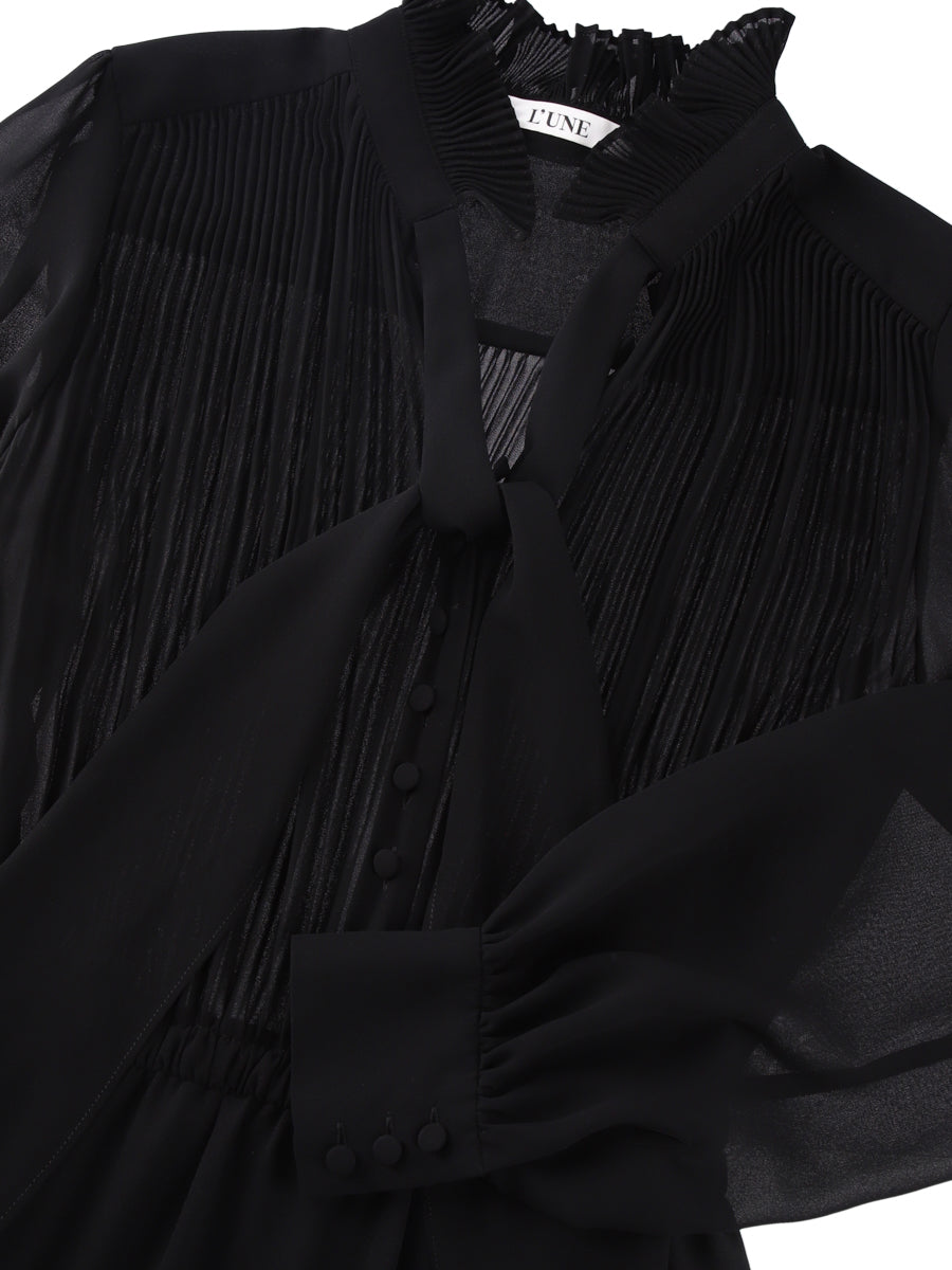 ボウ付きプリーツトップアイラインドレス