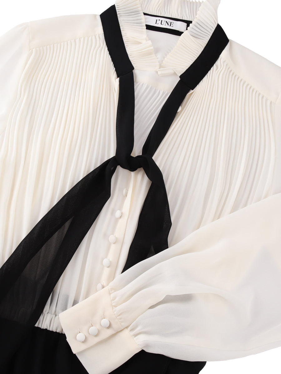 ボウ付きプリーツトップアイラインドレス