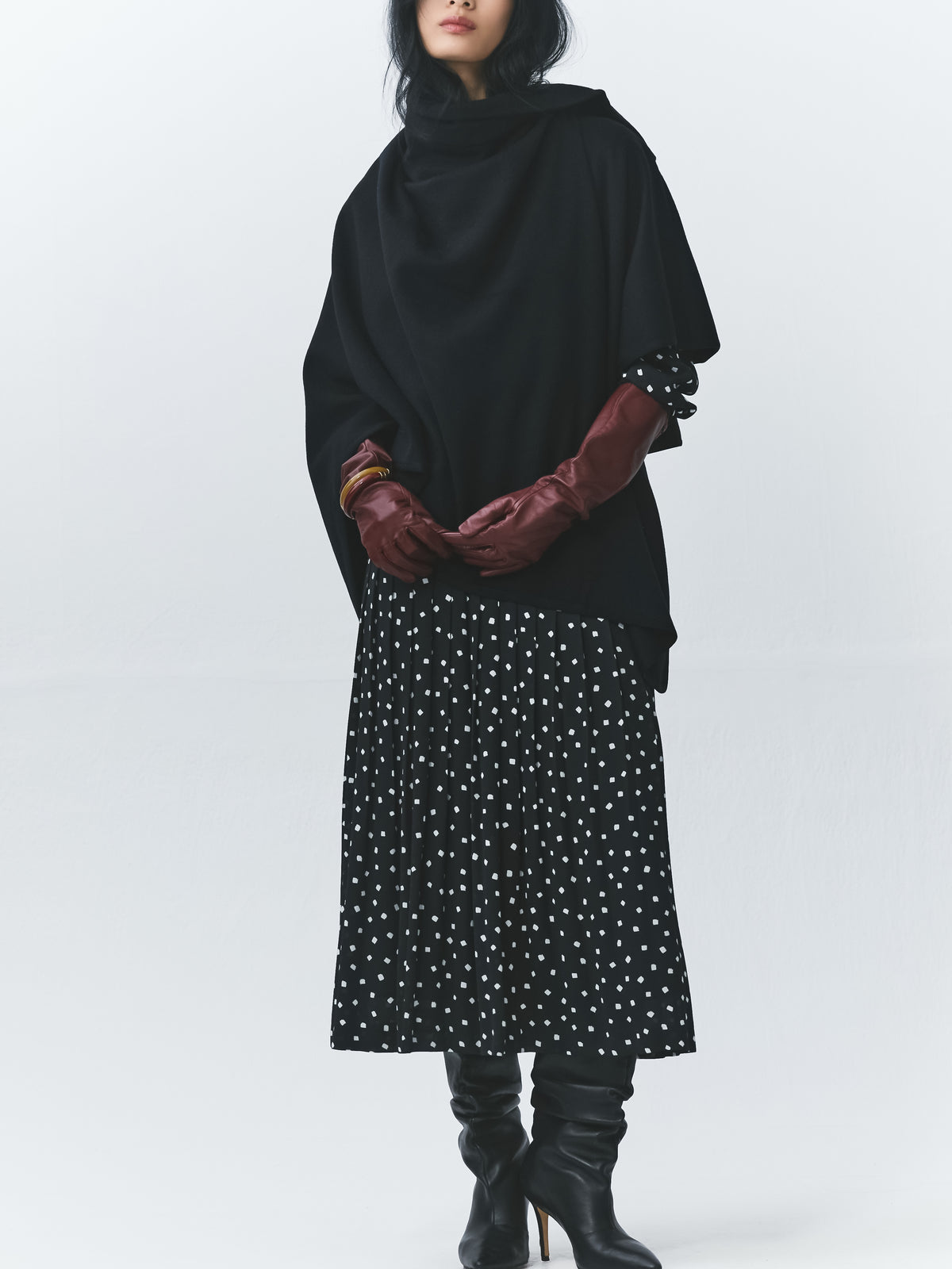 Square Print Sweater Pleated Dress
