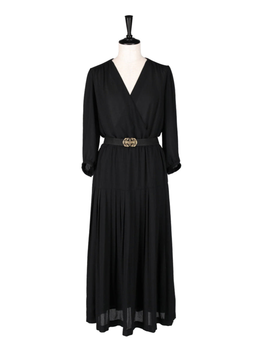 クレープ　カシュクールプリーツドレス