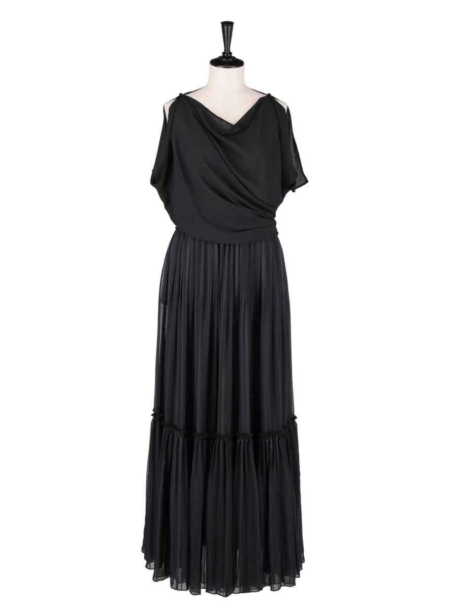 楊柳サテンストライプ　プリーツドレススカート