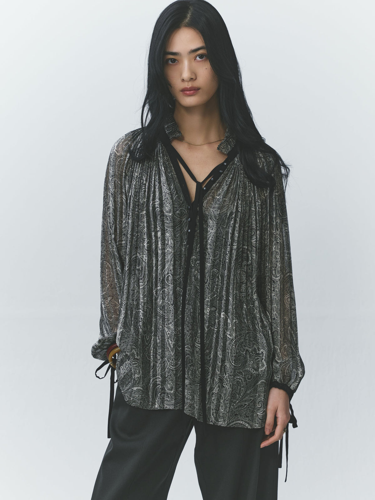 Paisley print pleated blouse