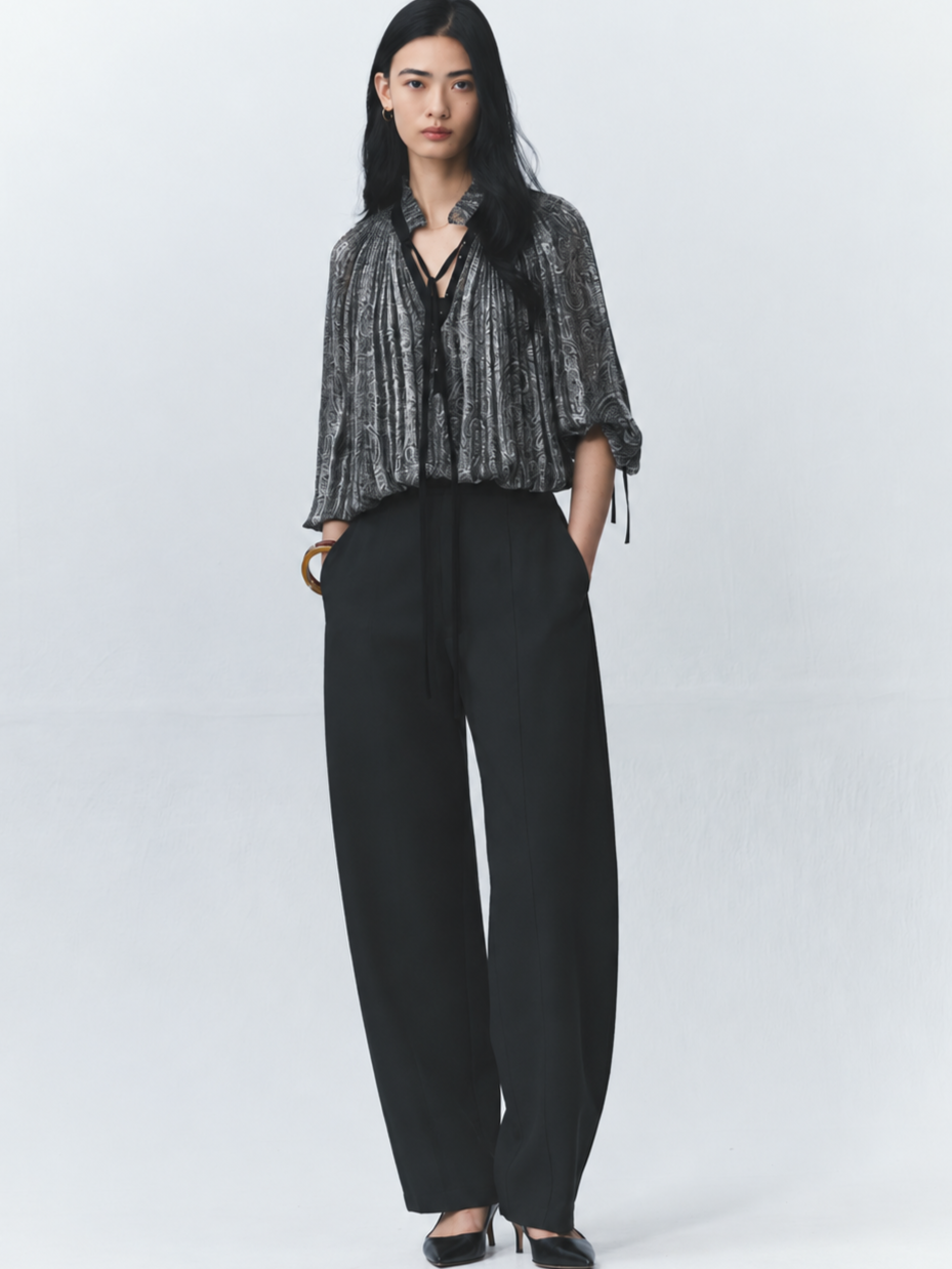 Paisley print pleated blouse