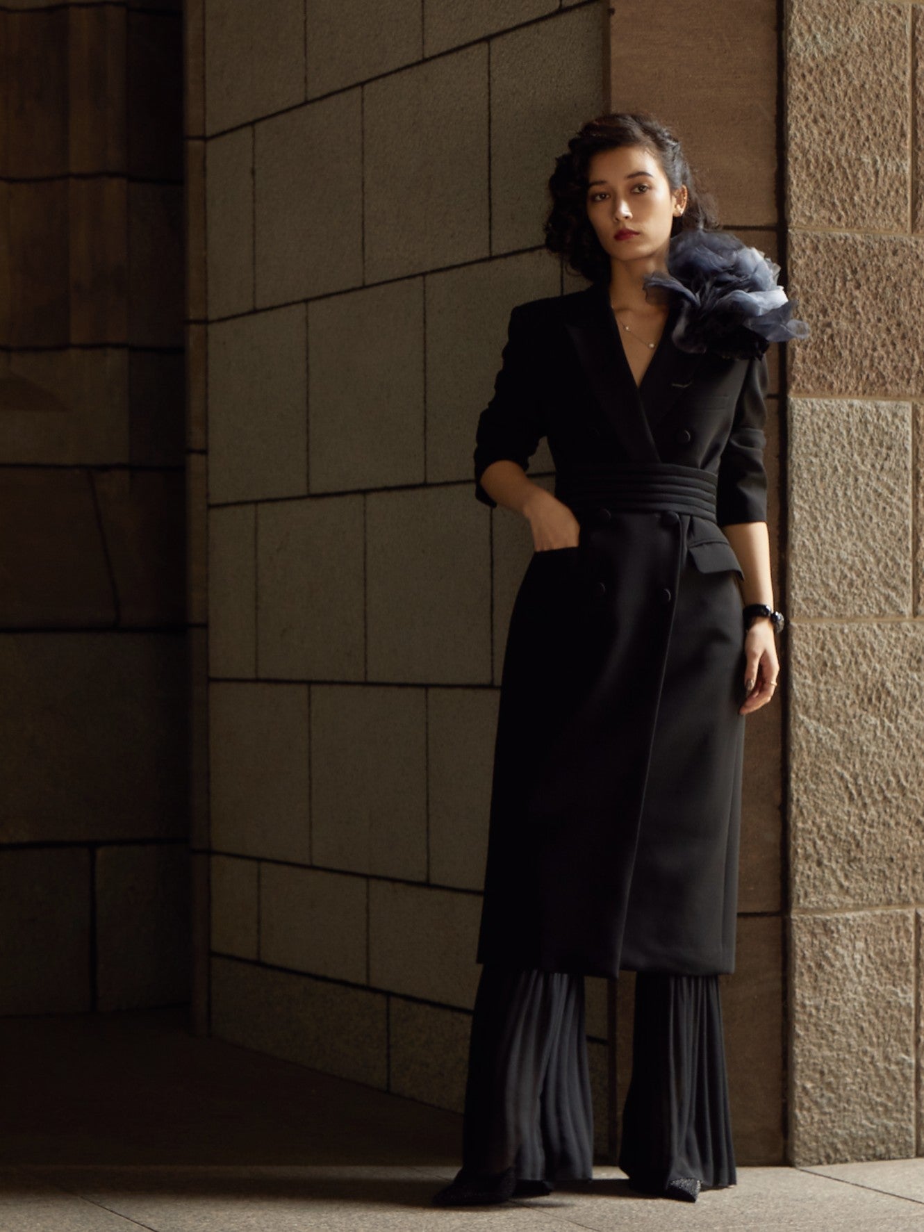 Tailored Dress with Cummerbund